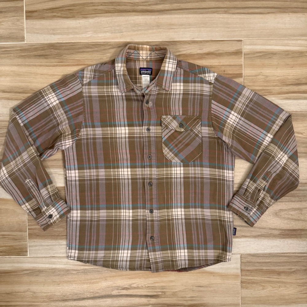 Patagonia Mens Brown Plaid Organic Cotton Long Sleeve Button Down Shirt Size M